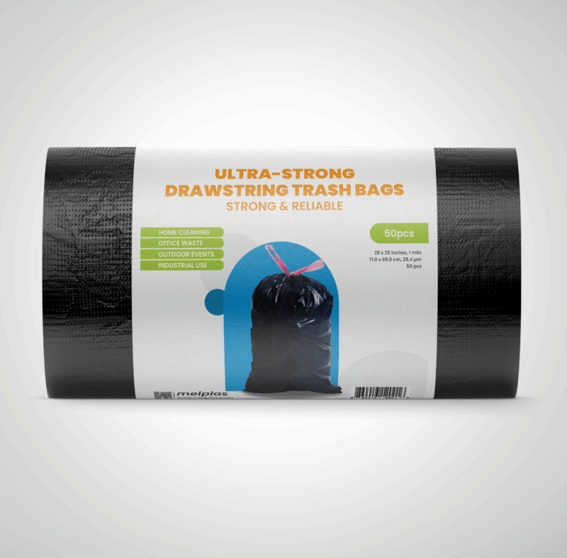 Drawstring Trash Bags 28x35 inches, 1 mil 400pcs - Image 2
