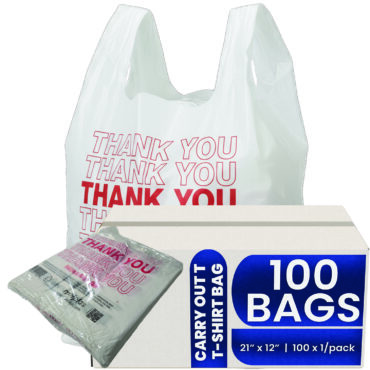 Melplas “Thank You” T-Shirt Carryout Bags – 21×12 inches, 0.8 mil Thick, 100 Count