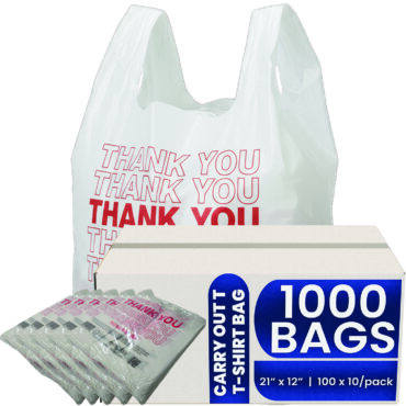 Melplas “Thank You” T-Shirt Carryout Bags – 21×12 inches, 0.8 mil Thick, 1000 Count