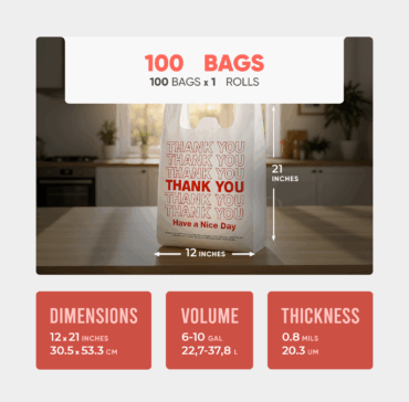 Melplas “Thank You” T-Shirt Carryout Bags – 21×12 inches, 0.8 mil Thick, 100 Count