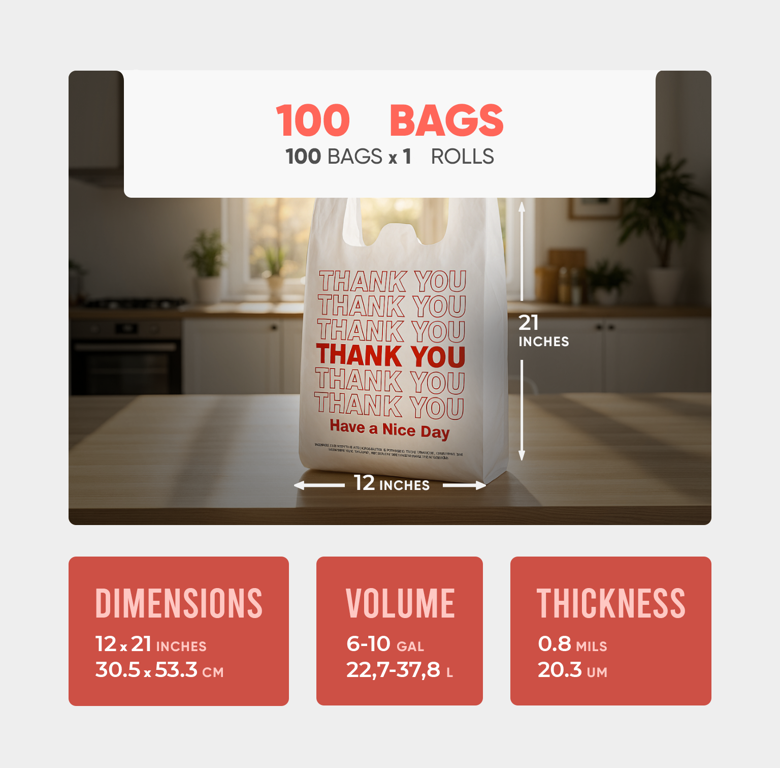 Melplas “Thank You” T-Shirt Carryout Bags – 21×12 inches, 0.8 mil Thick, 100 Count