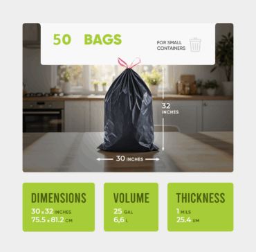 Drawstring Trash Bags 30x32 inches, 1 mil 50pcs