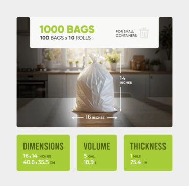 Small Trash Bags 16x14 inches, 1 mil 1000pcs