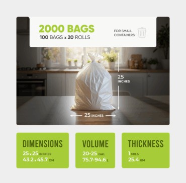 Medium Trash Bags 25x25 inches, 1 mil 2000pcs