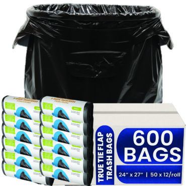 Melplas S-Shape Trash Bags – 24×27 inches, 0.85 mil Thick, 600 Count