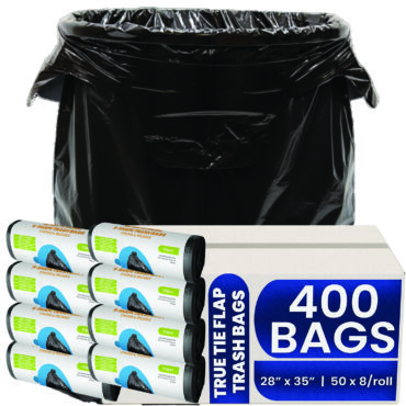 Melplas S-Shape Trash Bags – 28×35 inches, 1 mil Thick, 400 Count