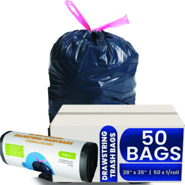 Drawstring Trash Bags 28x35 inches, 1 mil 50pcs
