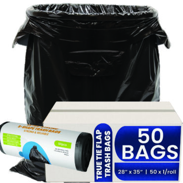 Melplas S-Shape Trash Bags – 28×35 inches, 1 mil Thick, 50 Count