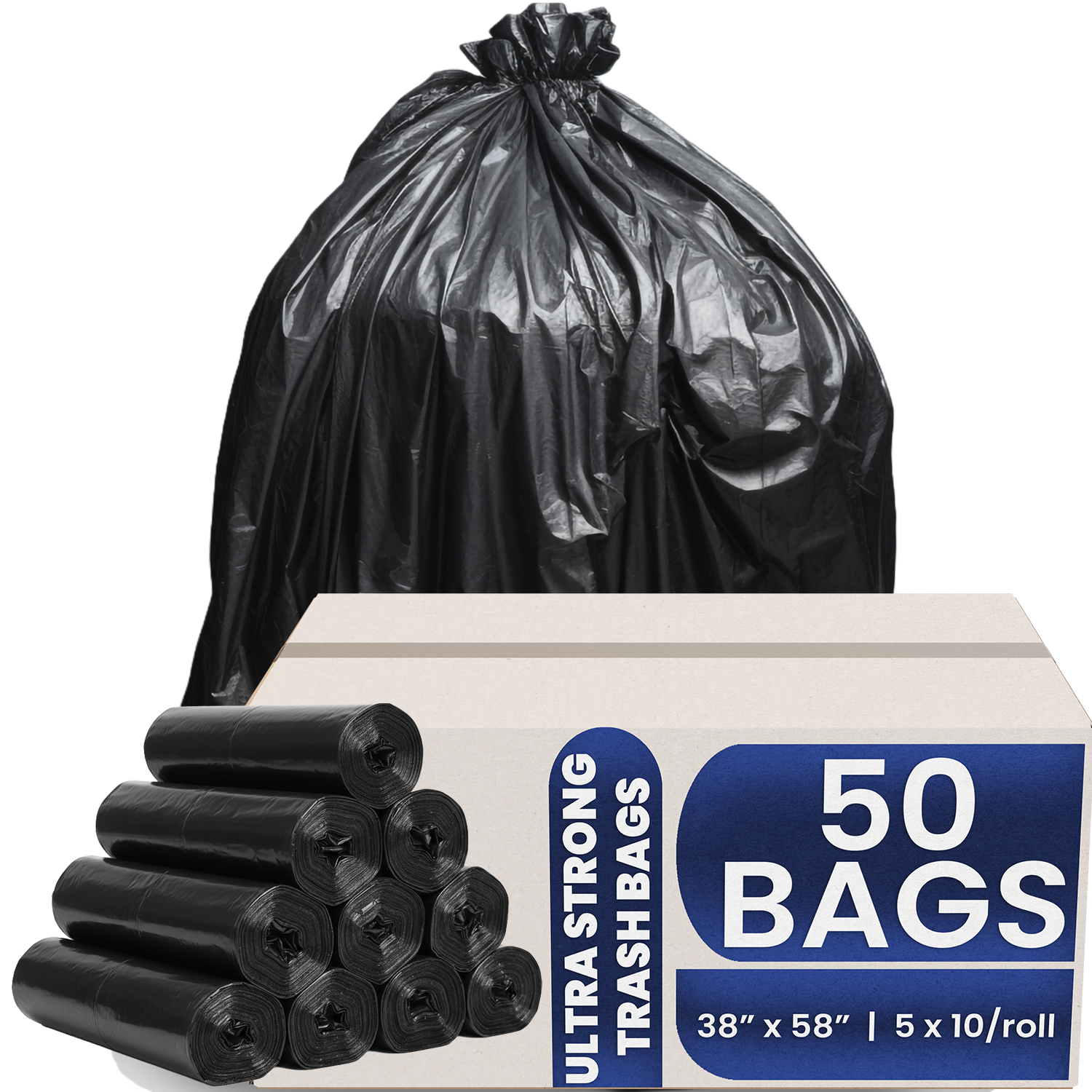 Ultra-Strong Trash Bags 38x58 inches, 2 mils 50pcs