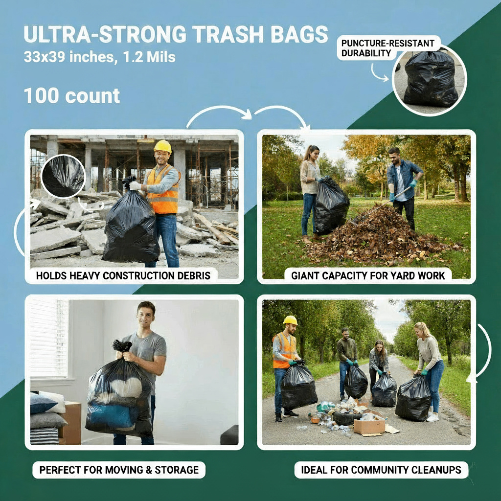 Ultra-Strong Trash Bags 33x39 inches, 1.2 mils 100pcs - Image 3