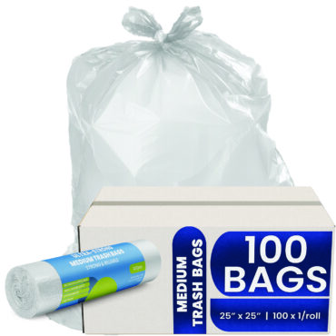 Melplas Medium Trash Bags – 25×25 inches, 1 mil Thick, 100 Count