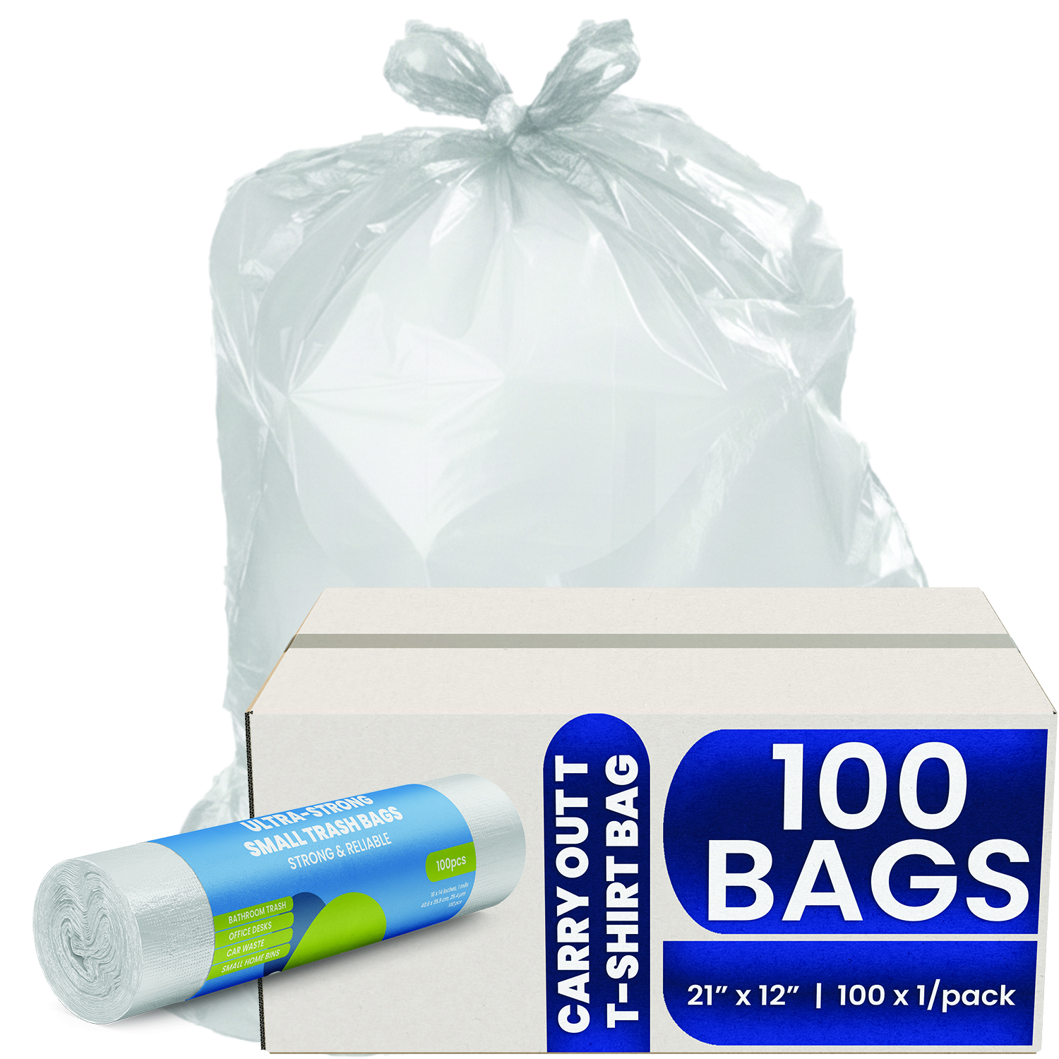 Melplas Small Trash Bags – 16×14 inches, 1 mil Thick, 100 Count